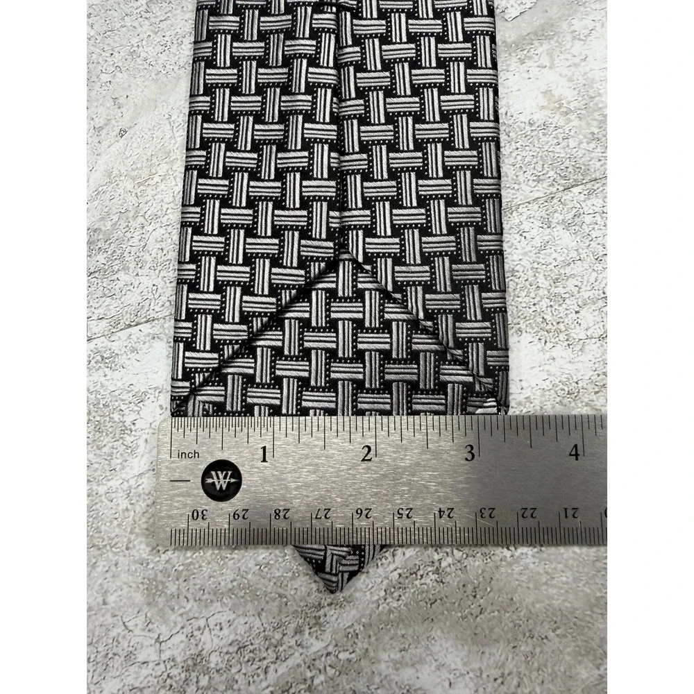 IKE BEHAR 100%‎ Silk Tie Mens One Size Black Geometric Jacquard Pointed Necktie